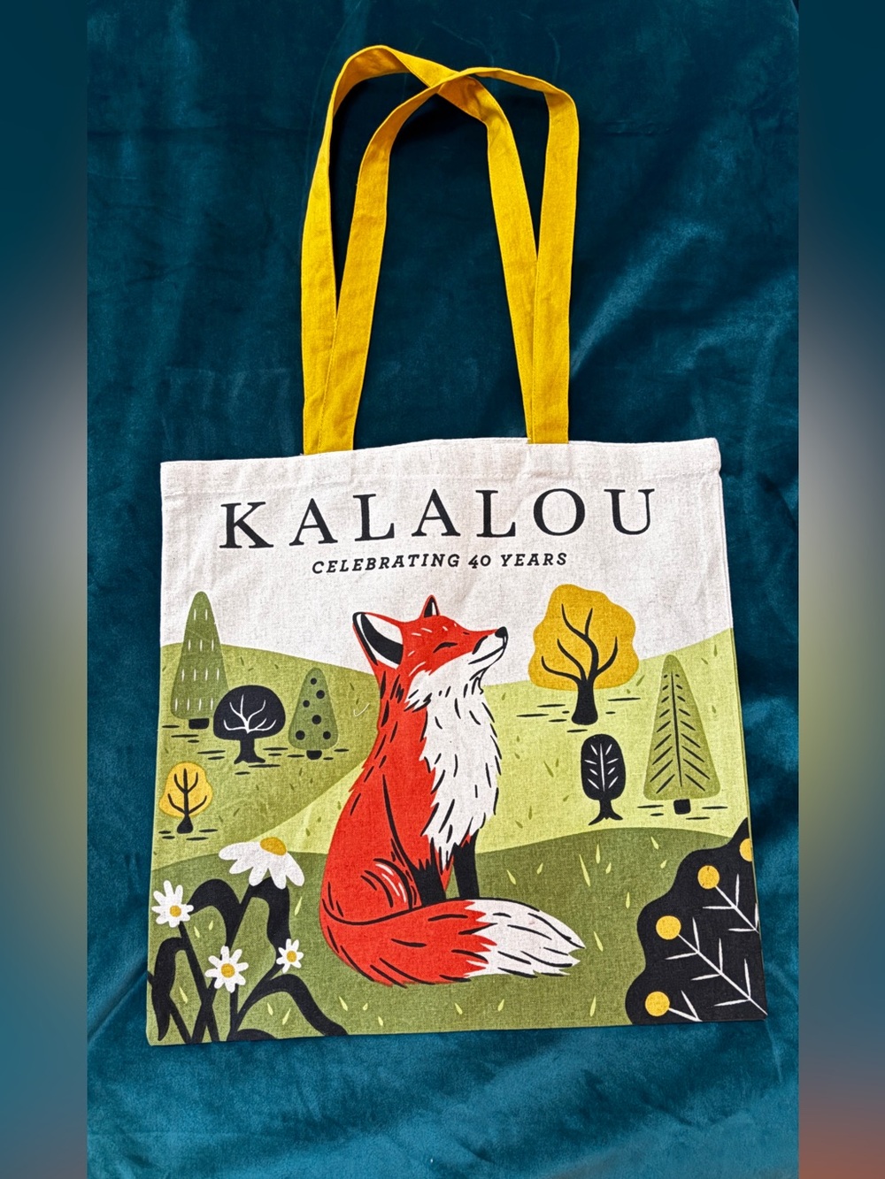 Kalalou Yellow-Handled Fox cotton canvas Tote Bag